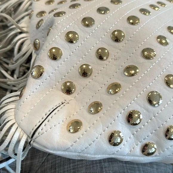 Rebecca Minkoff Bag Darren Leather Studded Fringe Satchel - Picture 15 of 17